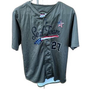 Don Alleson Athletic Baseball Jersey Green Seal Team 27 Buttons S Short Sleeve